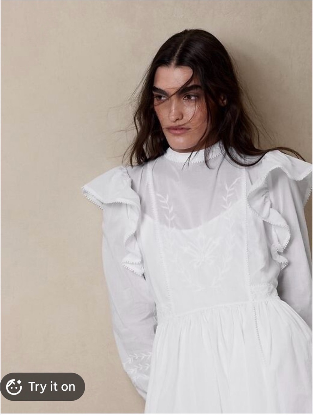 White Ruffled High-Neck Midi Dress